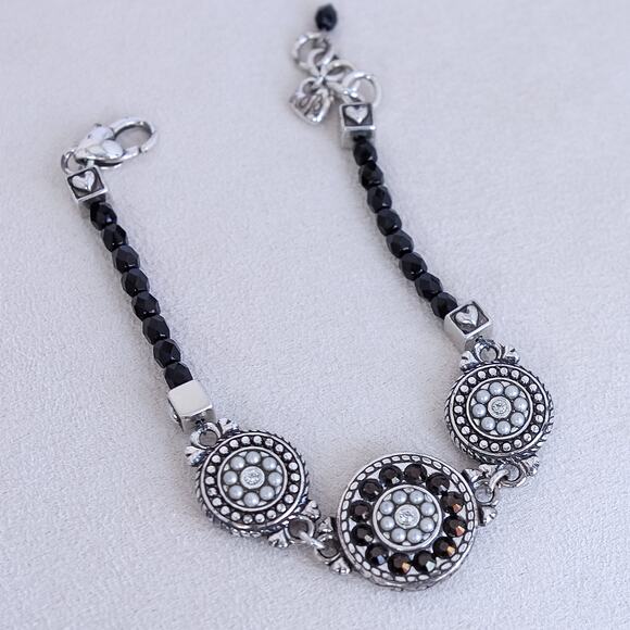 Brighton 1910 Jet Set Black Beaded Bracelet Reversible Silver Pearl Retired - Picture 4 of 7
